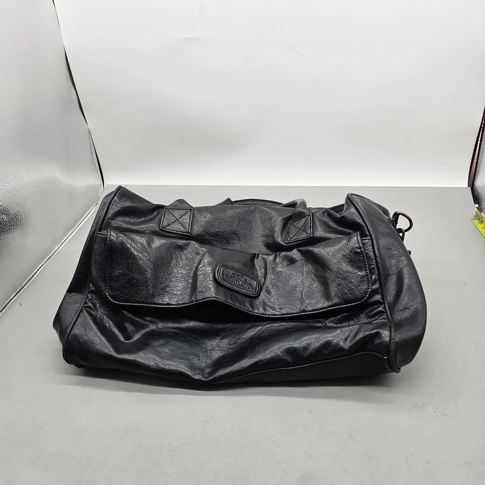 JR Bentley Co Vintage Black Faux Leather Duffel Bag Travel Weekend Carry On K13